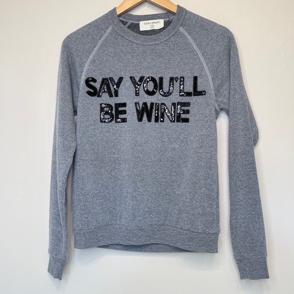 Bow & Drape “Say You'll Be Wine” Sequin Spellout Embellished Crewneck Sweatshirt - Picture 3 of 16